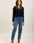 Toxik3-sterren stretch denim mom jeansbroek met strasssteentjes