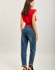 Toxik3-sterren stretch denim mom jeansbroek met strasssteentjes