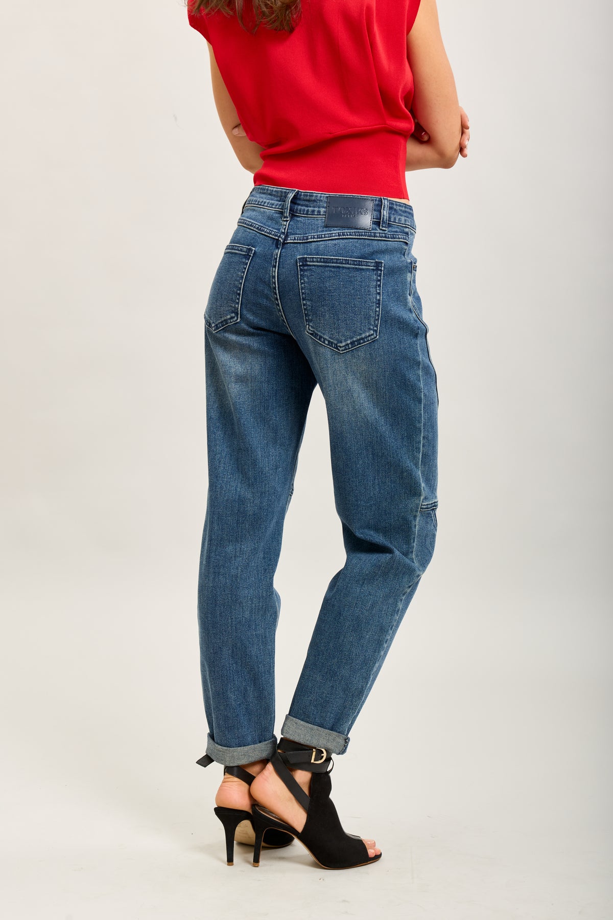 Toxik3-sterren stretch denim mom jeansbroek met strasssteentjes