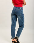 Toxik3-sterren stretch denim mom jeansbroek met strasssteentjes