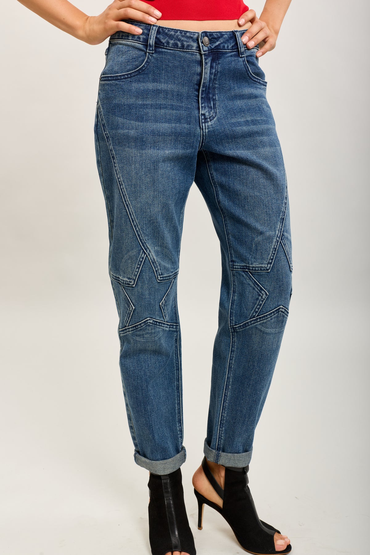Toxik3-sterren stretch denim mom jeansbroek met strasssteentjes