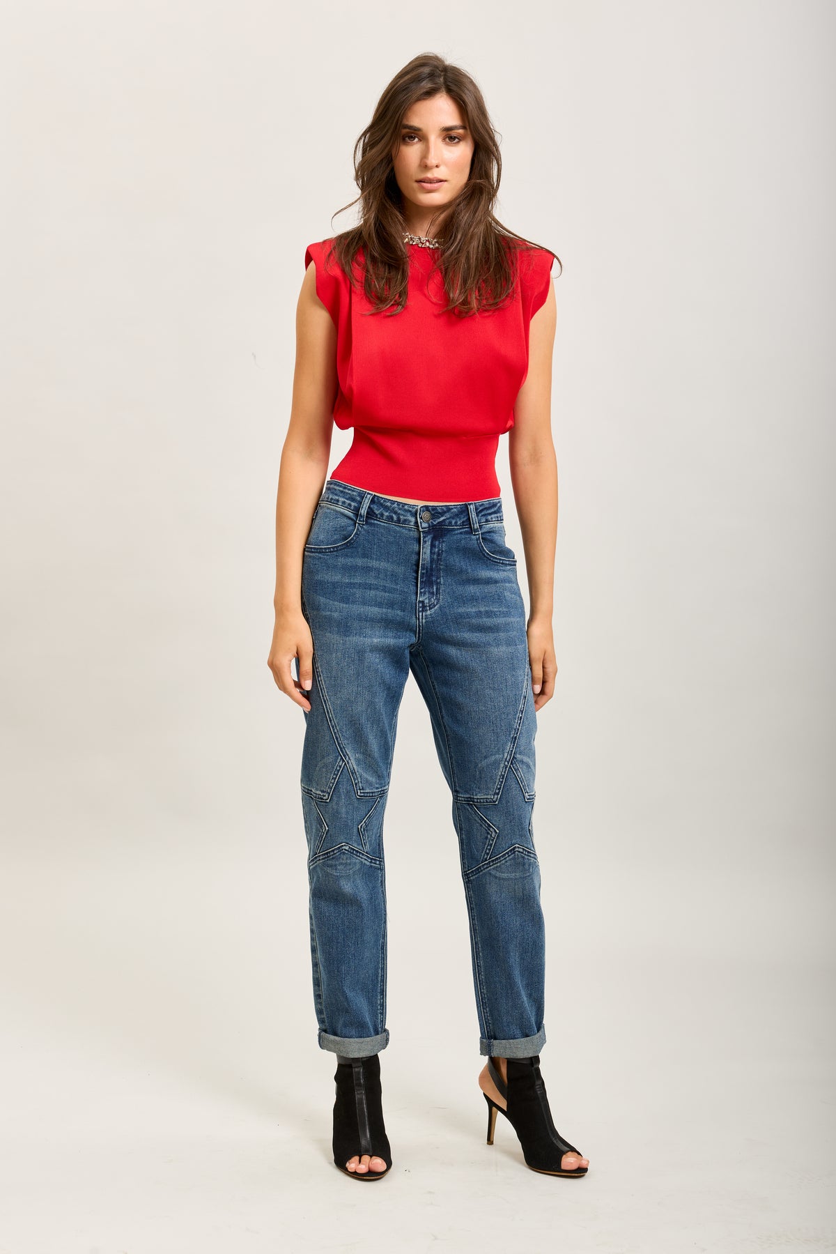 Toxik3-sterren stretch denim mom jeansbroek met strasssteentjes