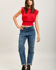 Toxik3-sterren stretch denim mom jeansbroek met strasssteentjes