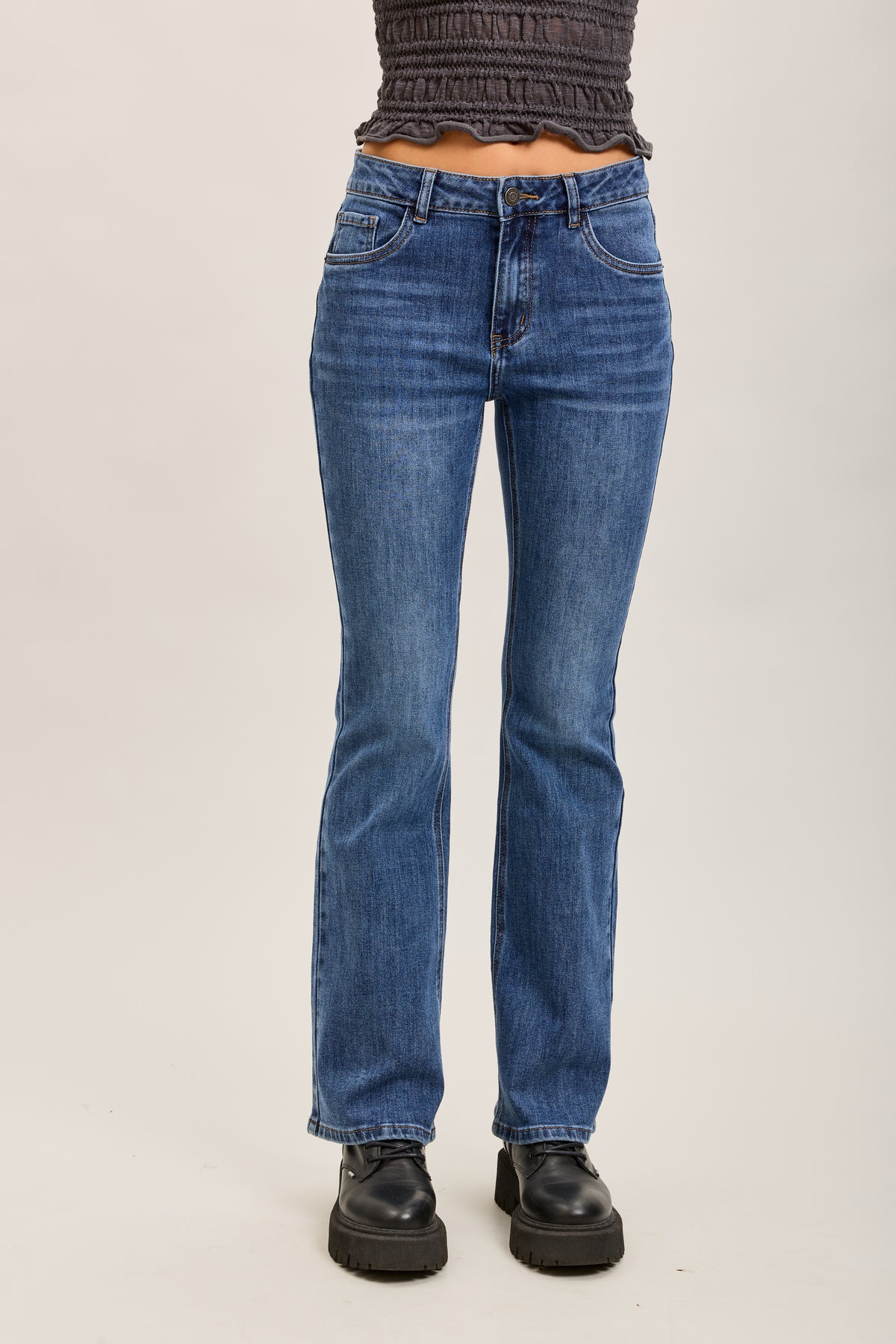 Toxik3 stretch denim bootcut jean pants with topstitched pattern