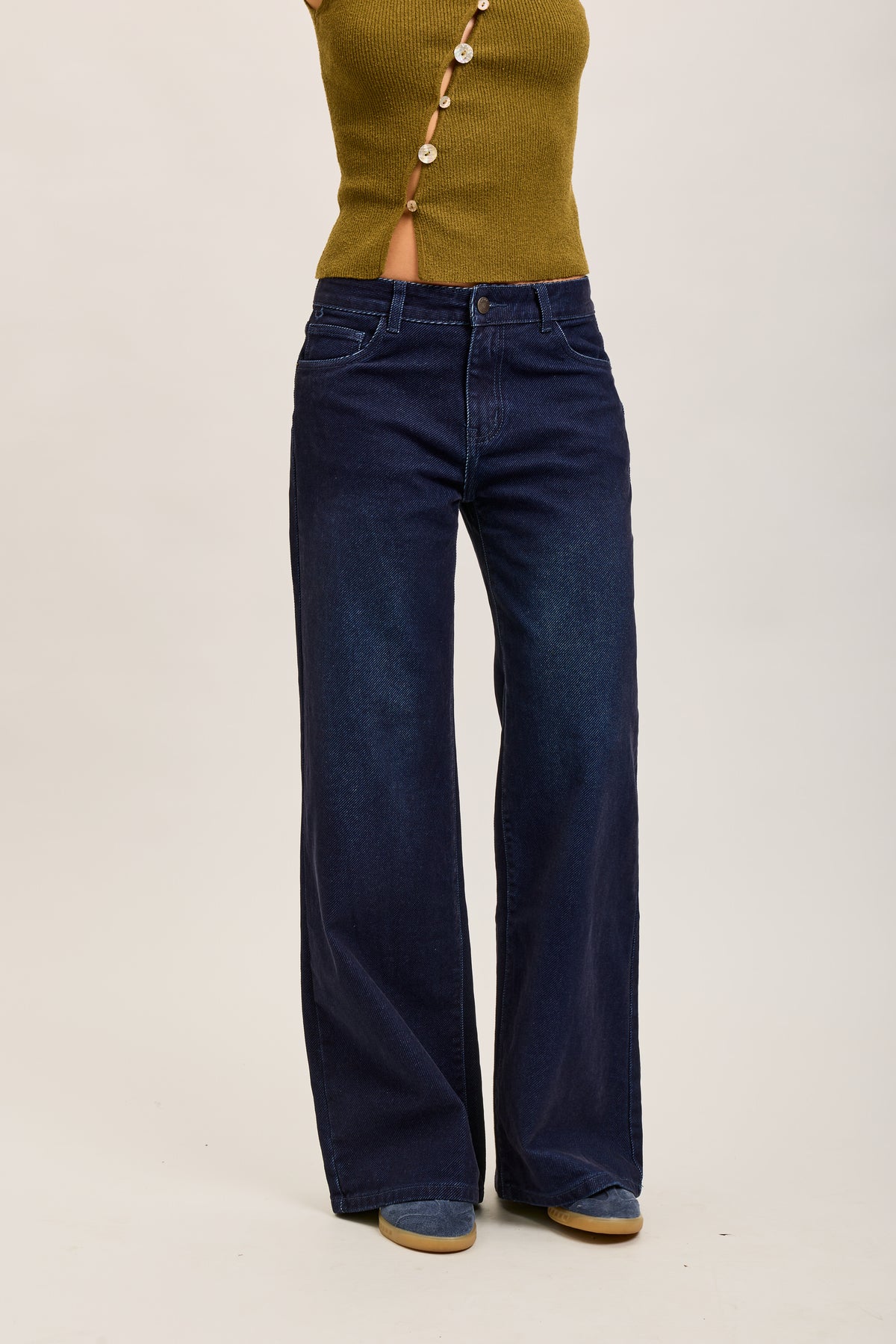 Toxik3 wijde geflockte fluwelen jeansbroek