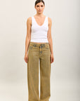 Toxik3 pantalon jean extra-wide denim stretch full strass gold