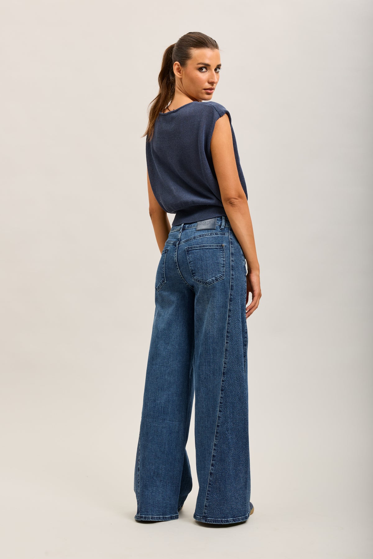 Toxik3 pantalon jean extra-wide Lyocell strass