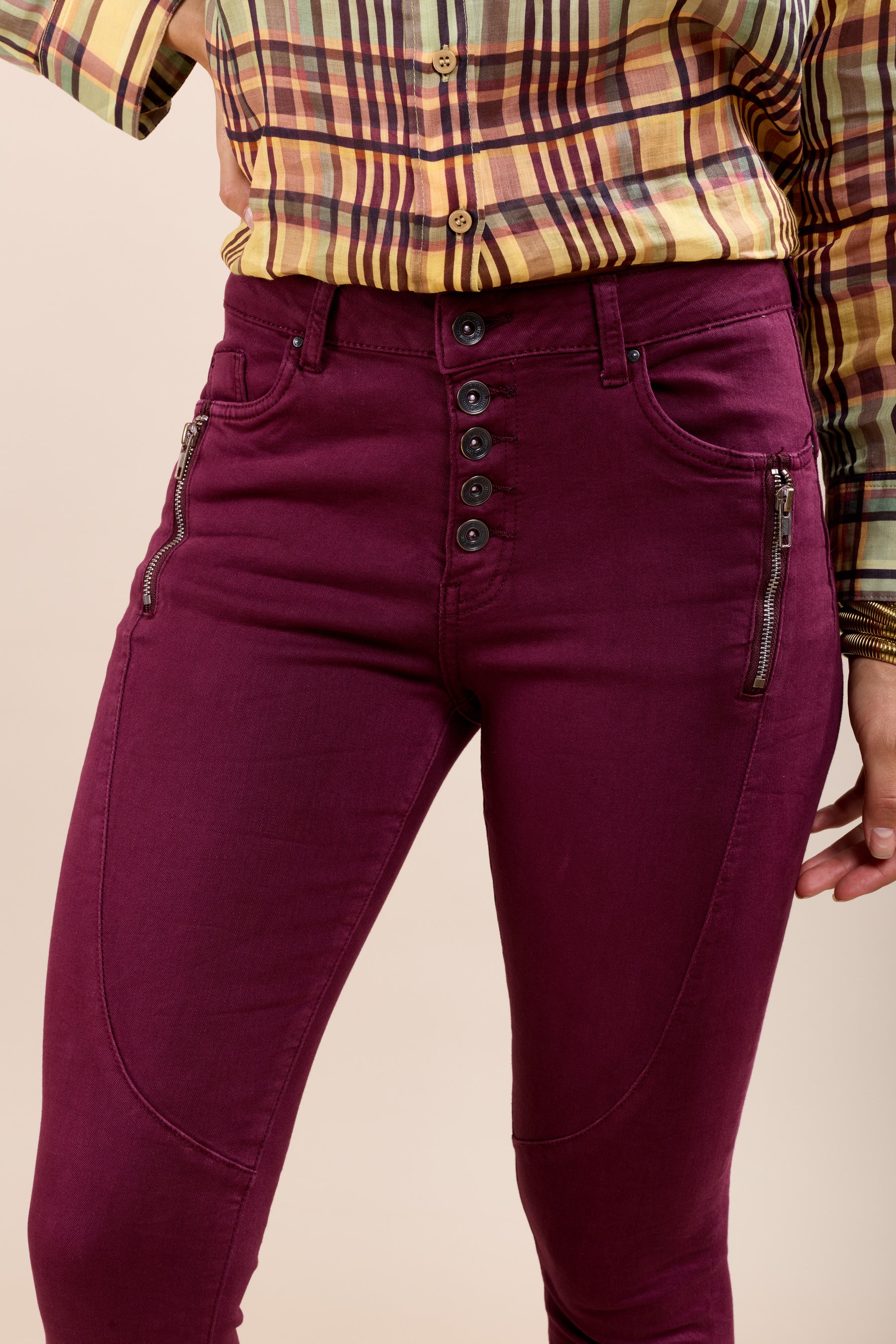 Toxik3 pantalon slim stretch à boutons et zip décoratif