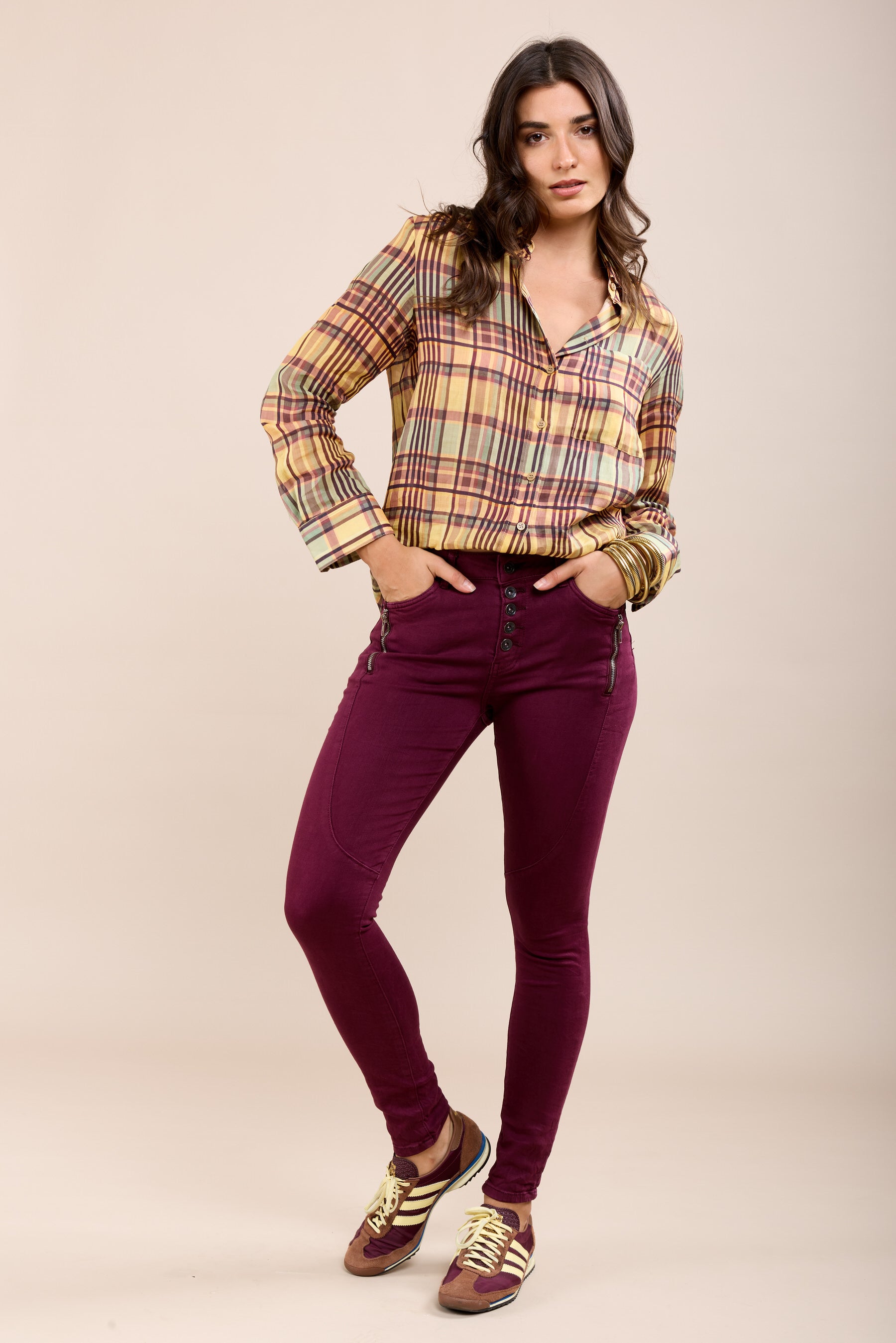 Toxik3 pantalon slim stretch à boutons et zip décoratif