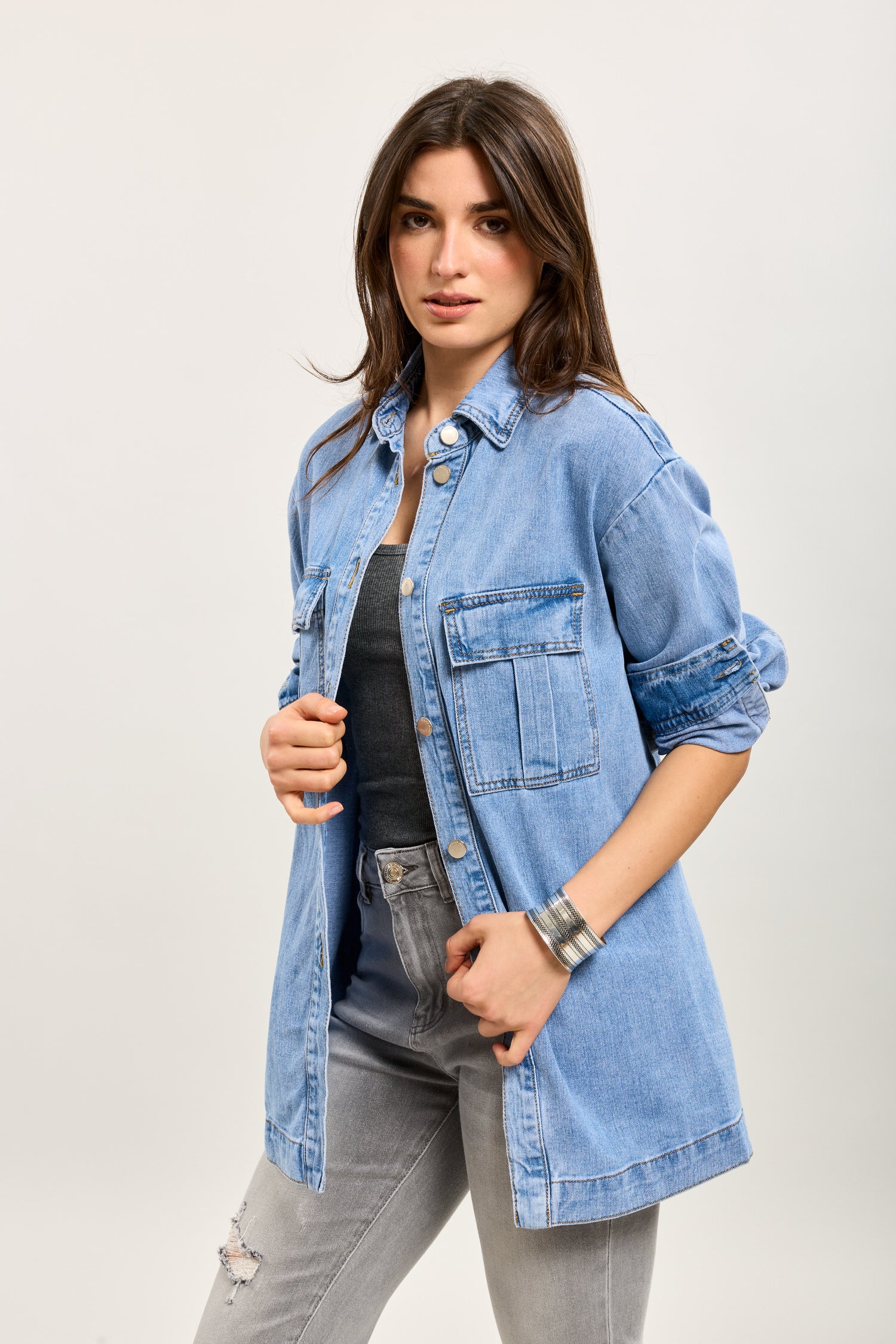 Toxik3 veste mi-longue jean bleu clair