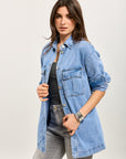 Toxik3 veste mi-longue jean bleu clair