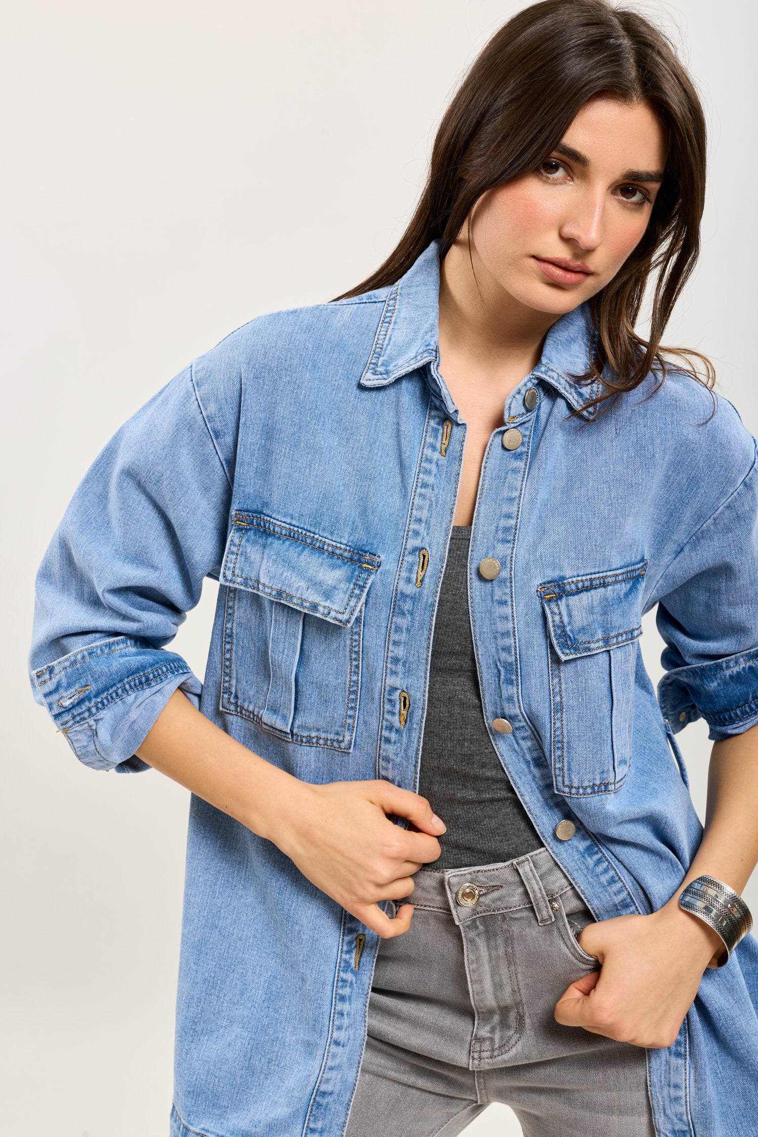 Toxik3 veste mi-longue jean bleu clair