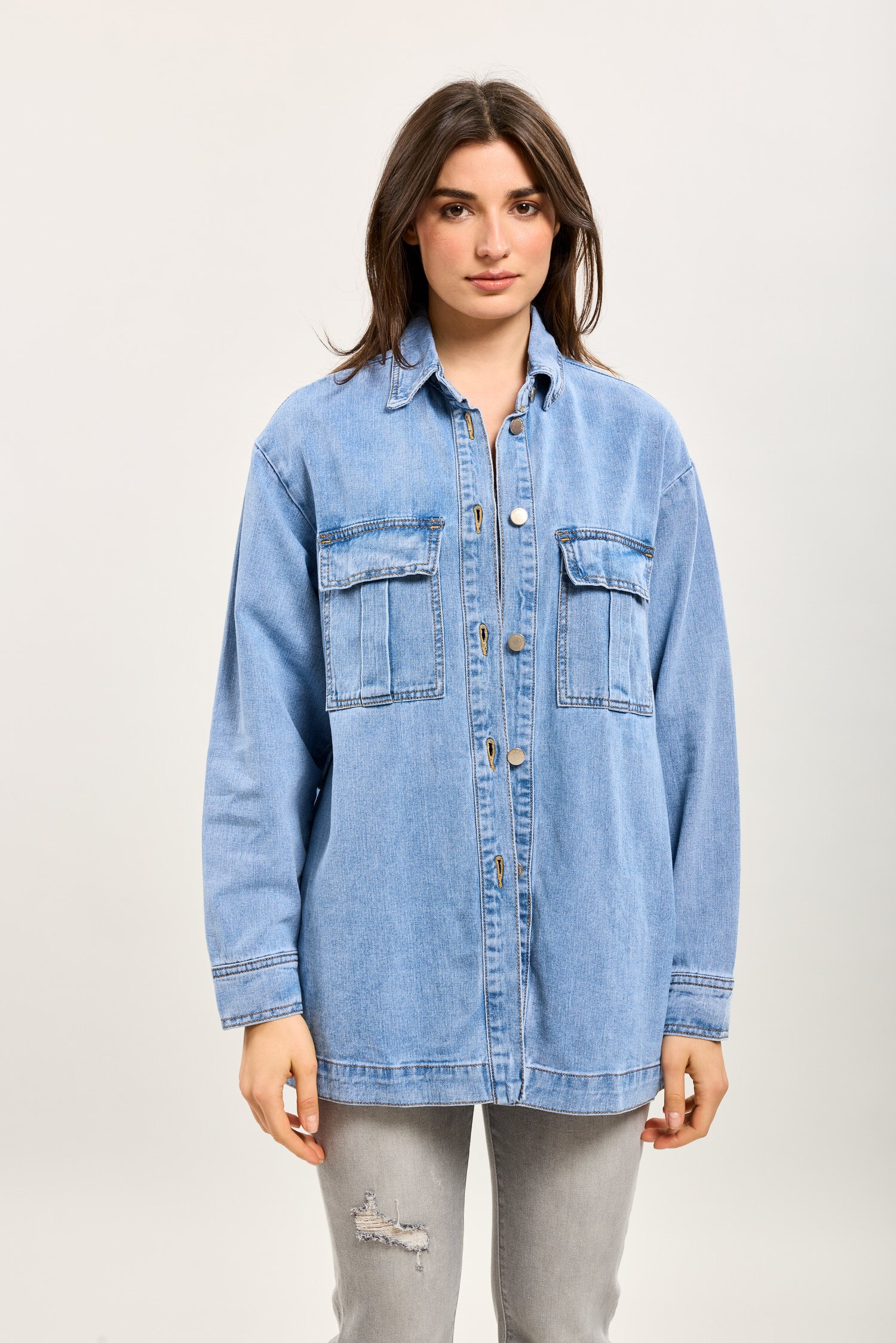 Toxik3 veste mi-longue jean bleu clair