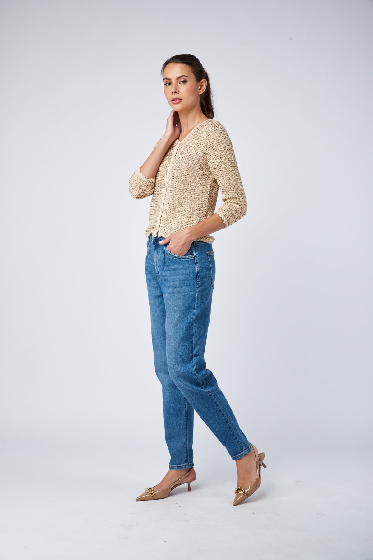 Mom jeans met knoopdetail - Sofie