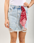 Toxik3 falda corta de tubo denim destruir accesorio bufanda