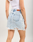 Toxik3 falda corta de tubo denim destruir accesorio bufanda