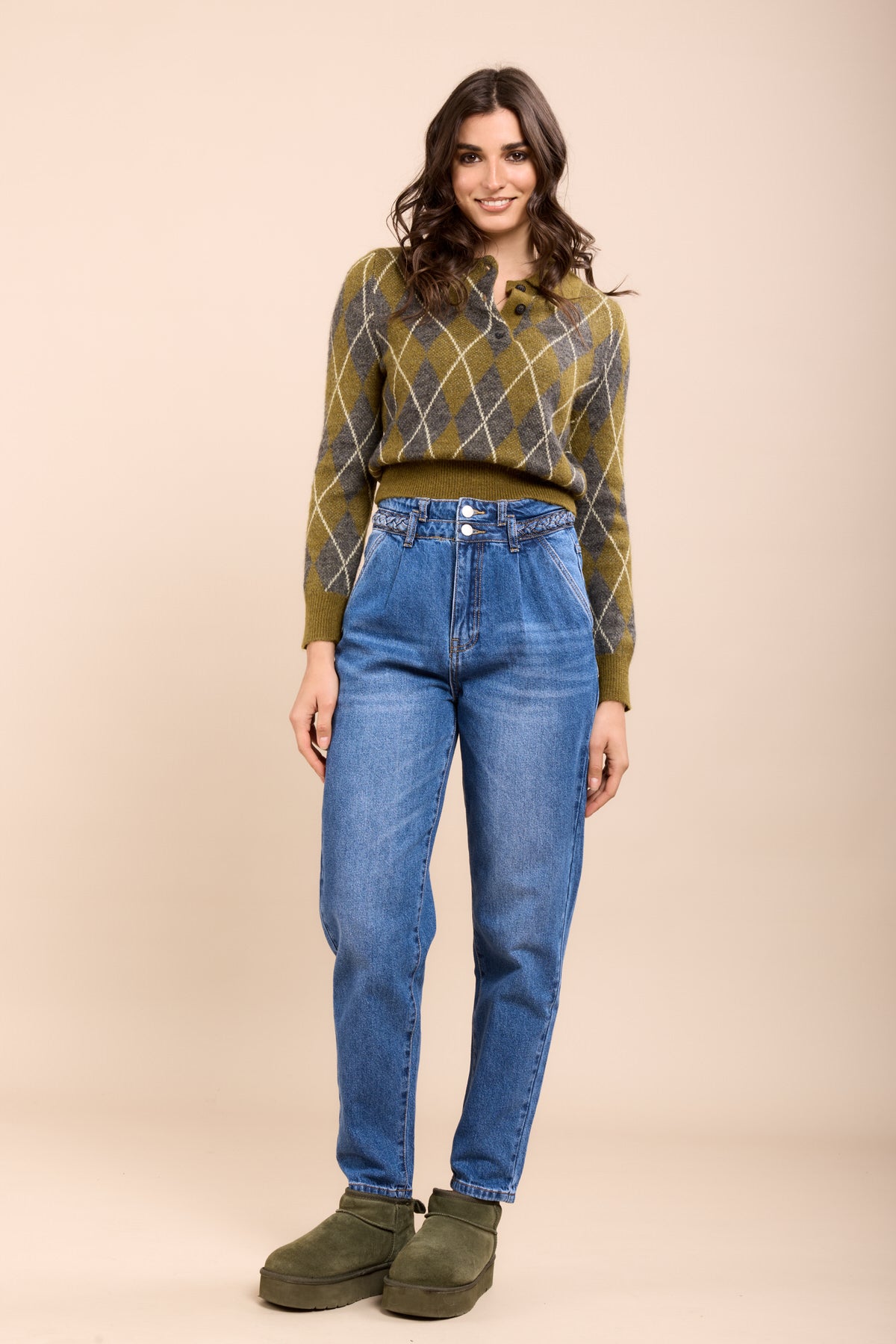 Toxik3 pantalon jean stretch mom tressé poches passepoilées