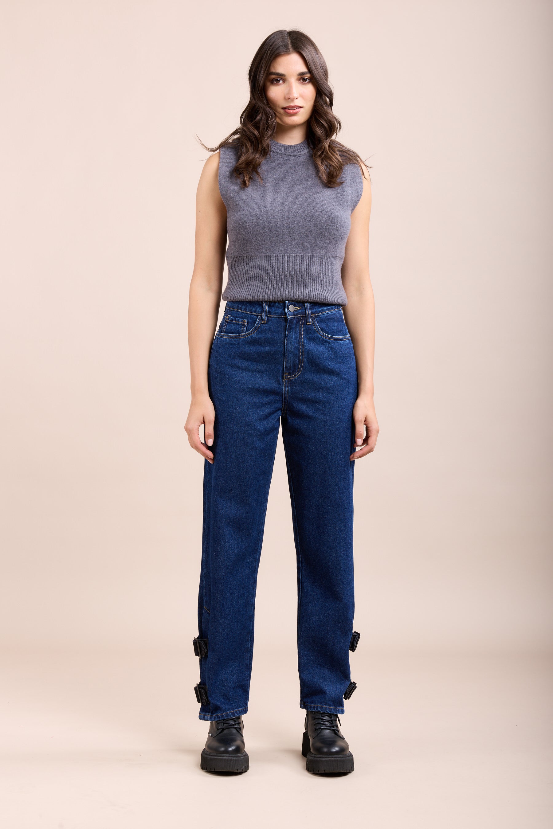 Toxik3 gerade Stretch-Jeanshose mit Kordelzug