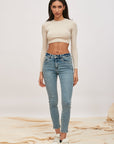 Slim Jeans hoher Taille Müde Wurmwirkung - Glück