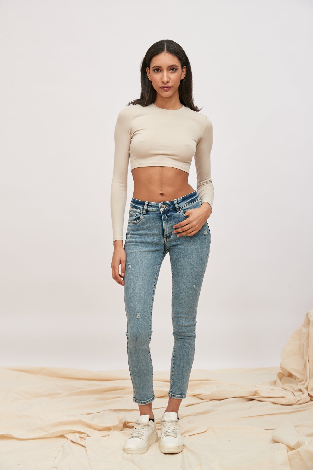 Slim jeans high waist tired worm effect - happiness