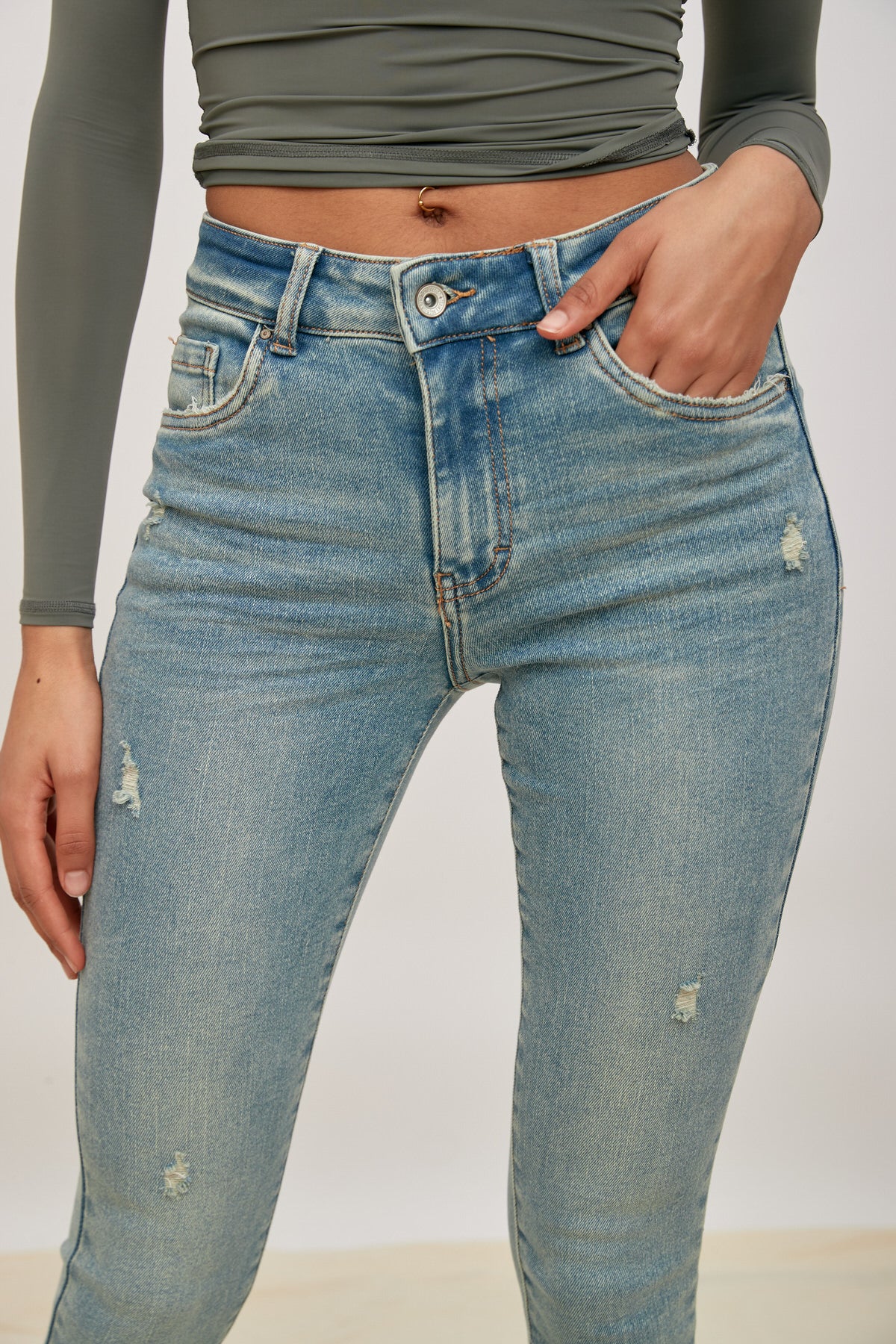 Slim Jeans hoher Taille Müde Wurmwirkung - Glück