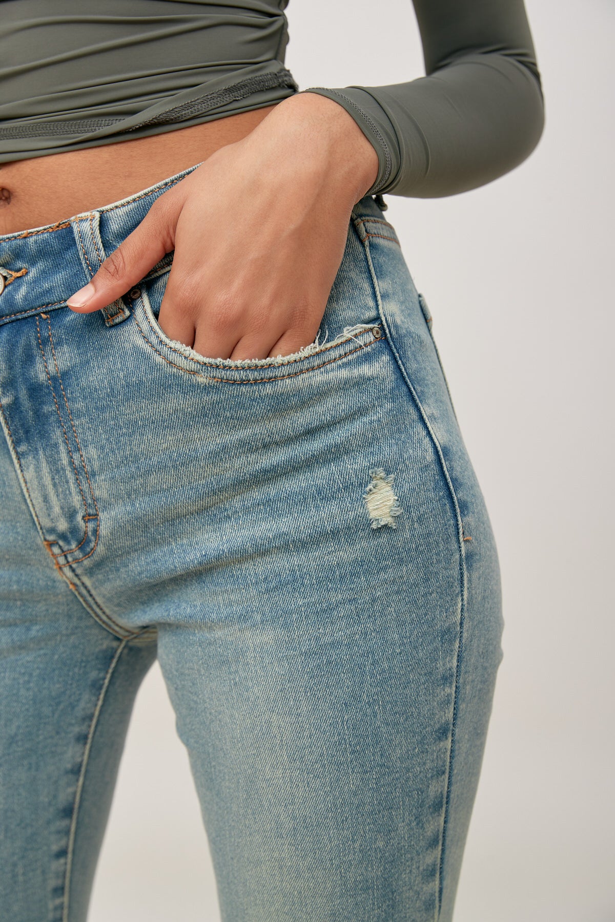 Slim jeans high waist tired worm effect - happiness