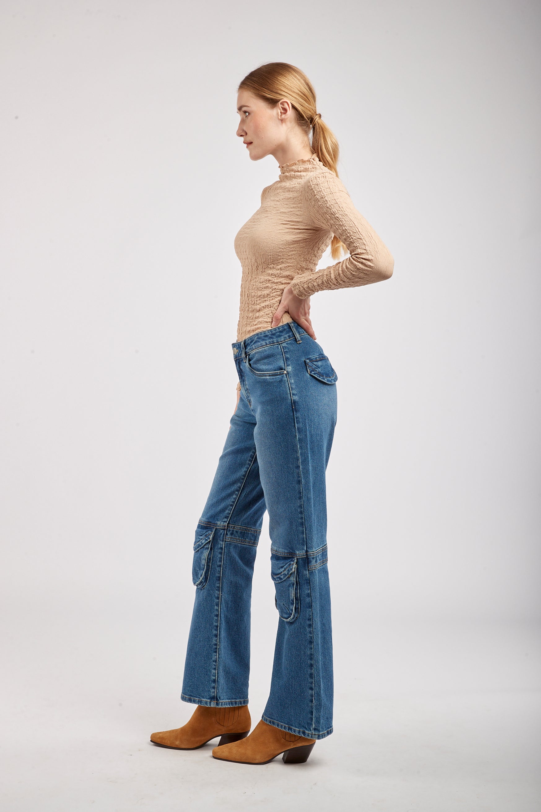 Broek jeans detail kniezak - grap