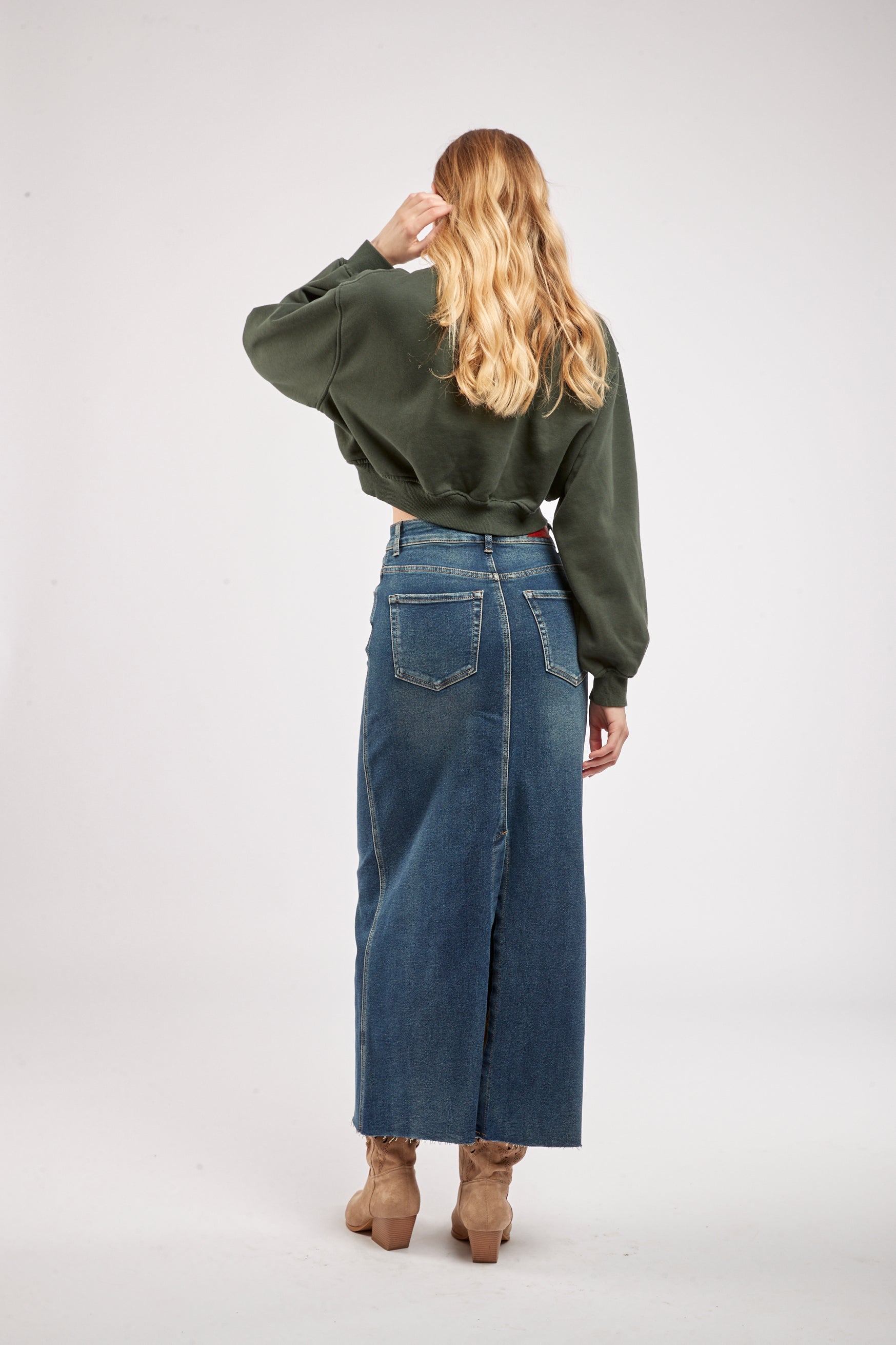 Jupe jean extra-longue fente arrière - Ariane