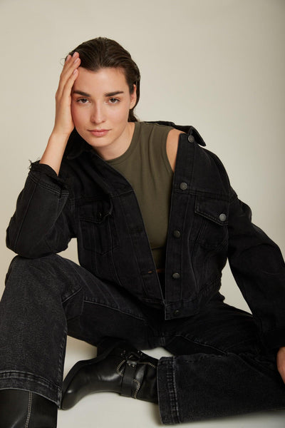 Toxik3 short black denim jacket