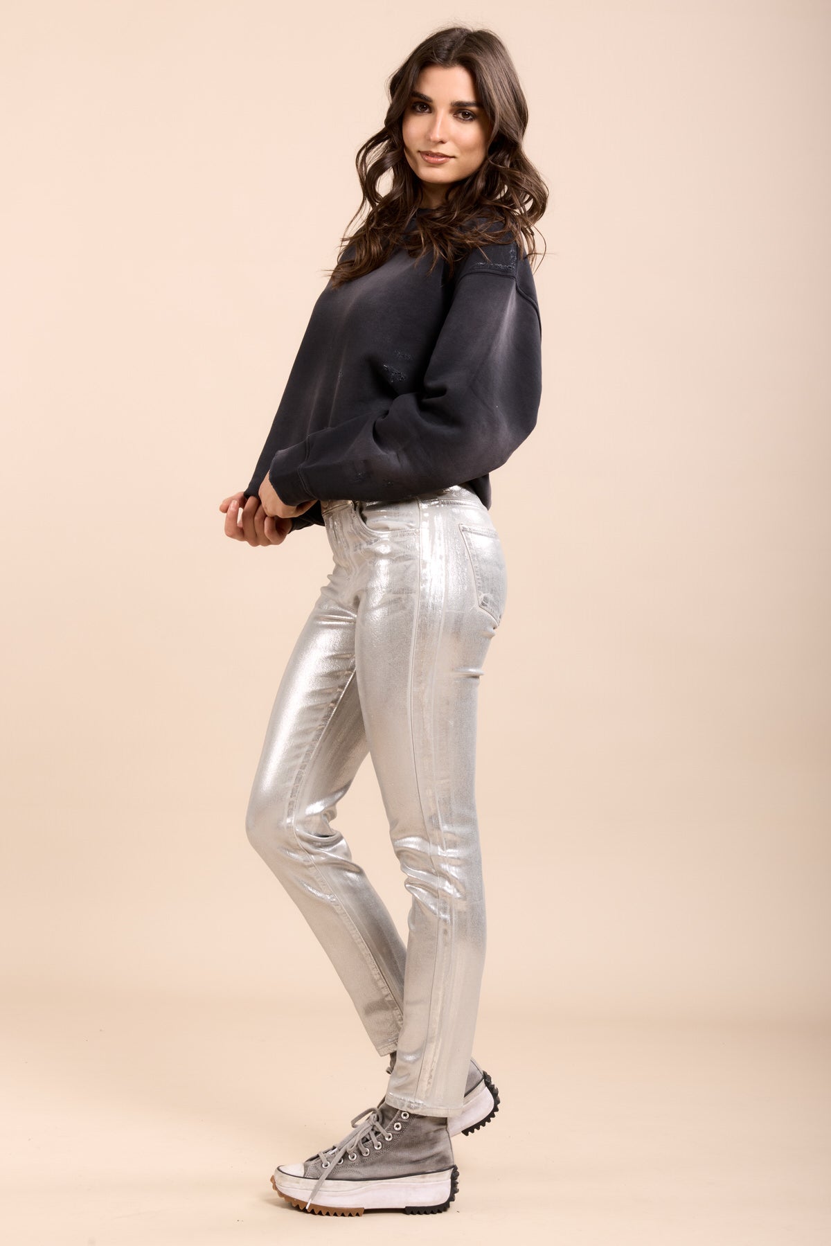 Toxik3 pantalon boyfriend enduit ciré