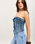TOXIK3 TOP Bustier Denim mit Knöpfen