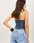 TOXIK3 TOP Bustier Denim mit Knöpfen