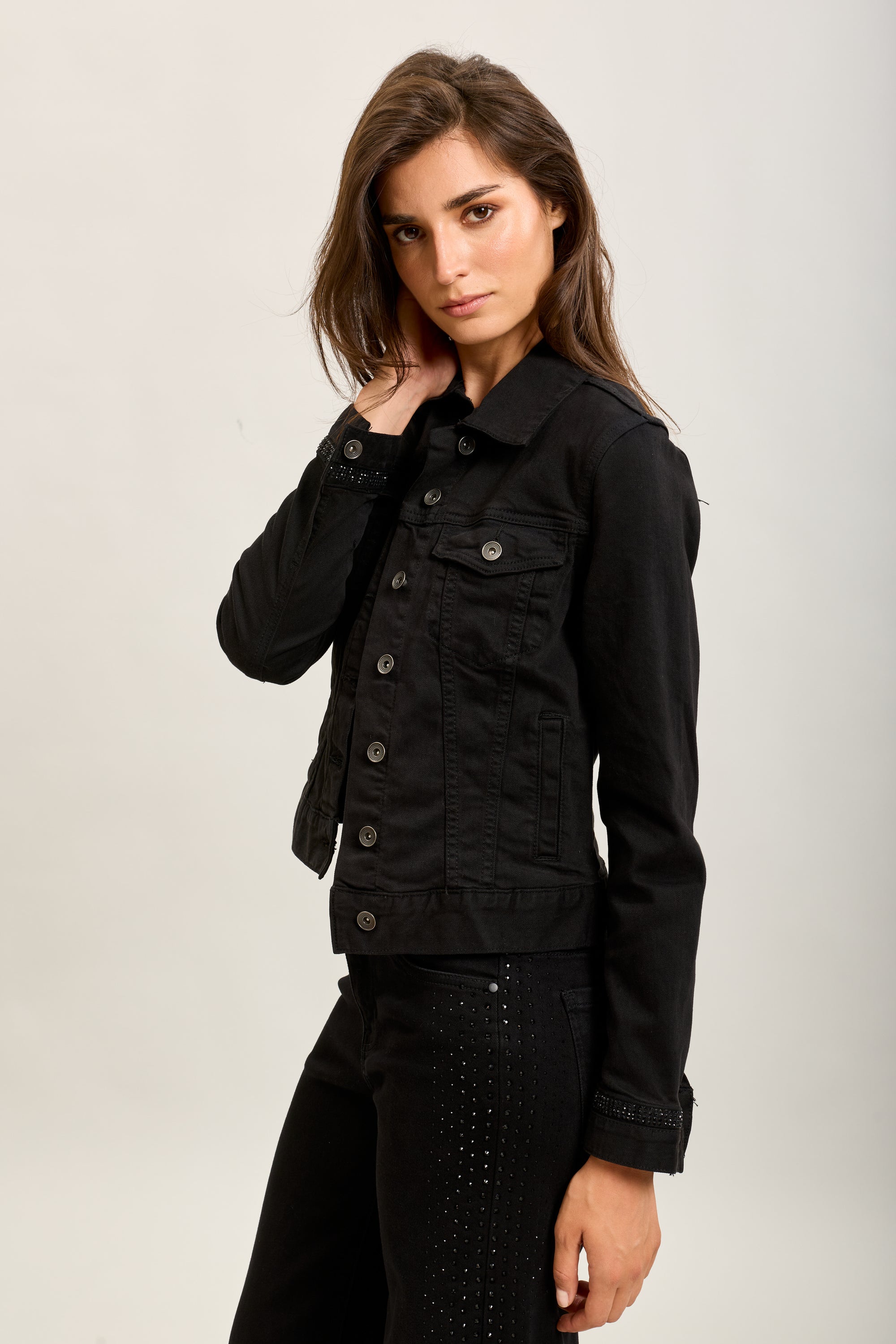 Toxik3 veste courte jean denim strass