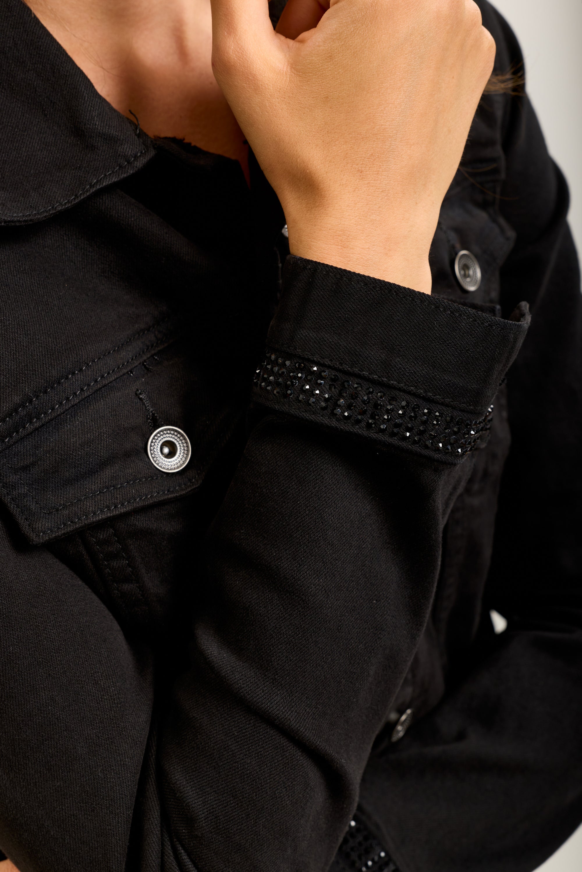 Toxik3 veste courte jean denim strass