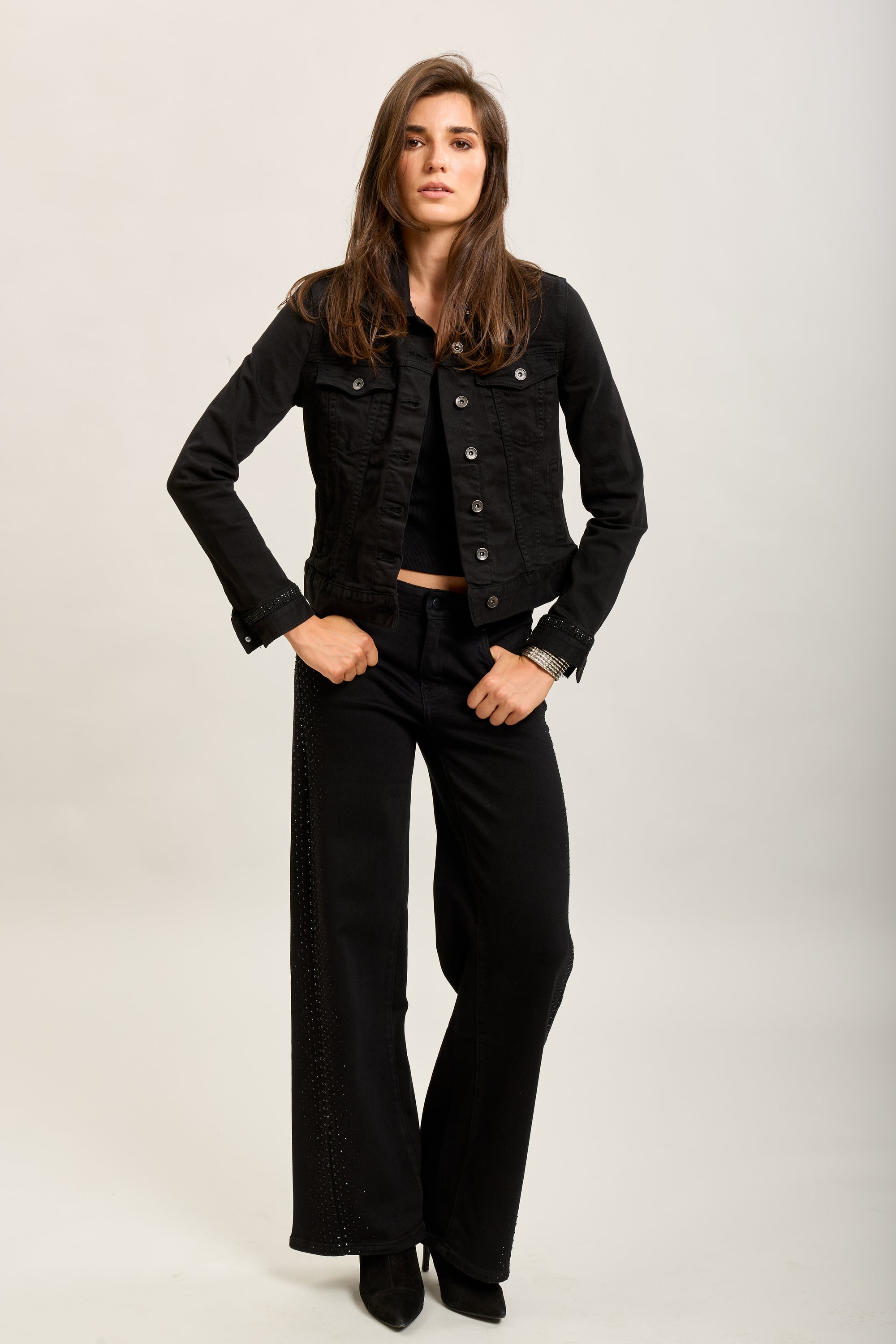 Toxik3 veste courte jean denim strass