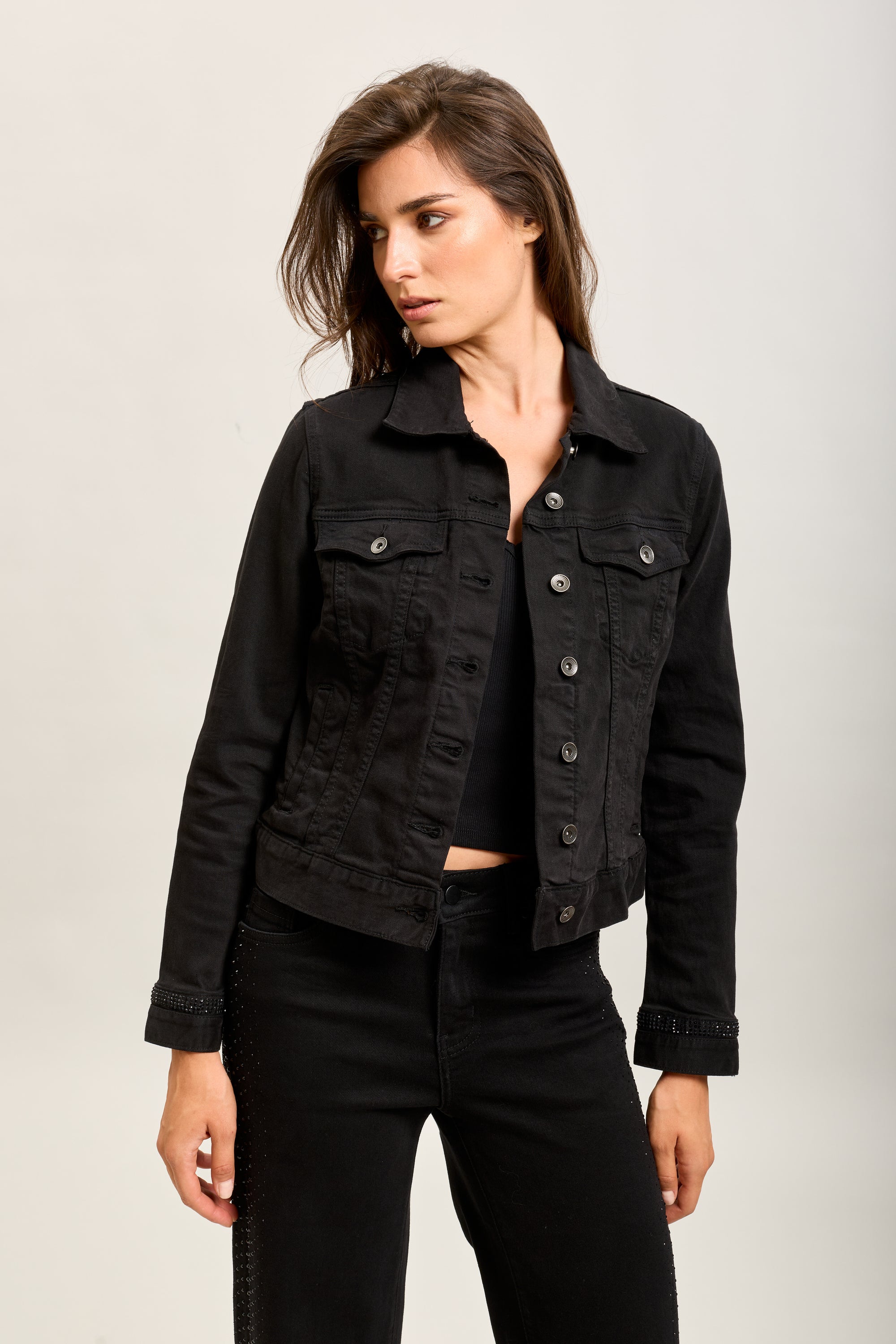 Toxik3 veste courte jean denim strass