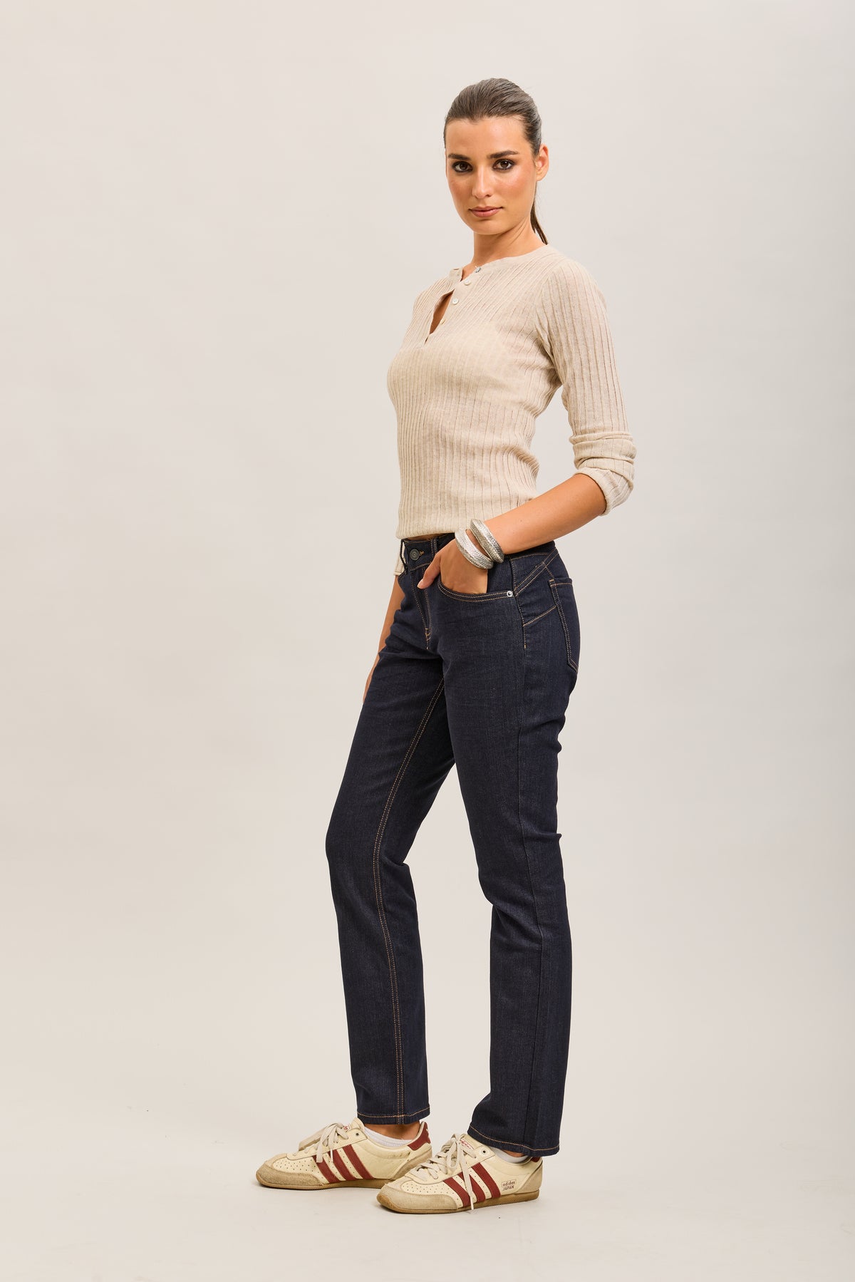 Toxik3 straight stretch denim jean pants with yellow topstitching