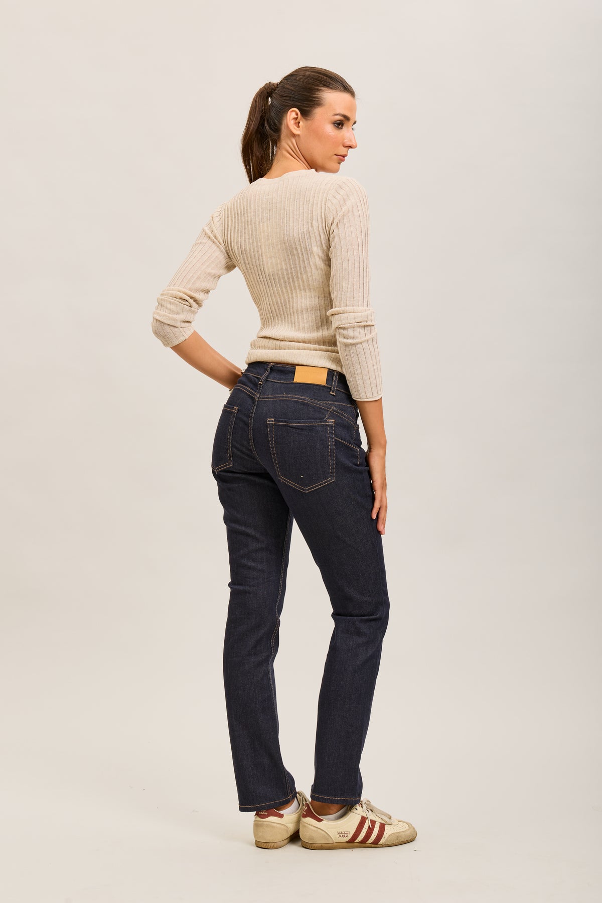 Toxik3 straight stretch denim jean pants with yellow topstitching