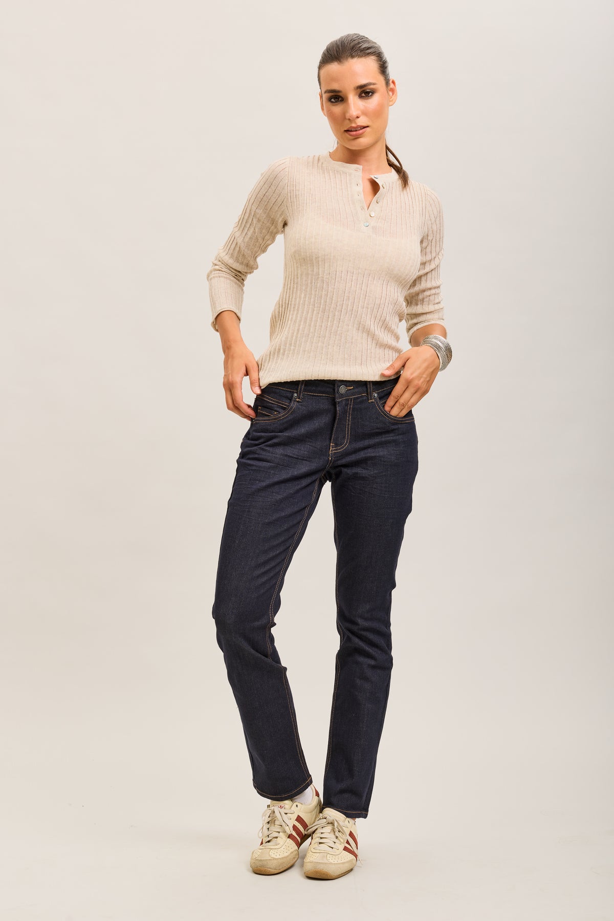 Toxik3 straight stretch denim jean pants with yellow topstitching