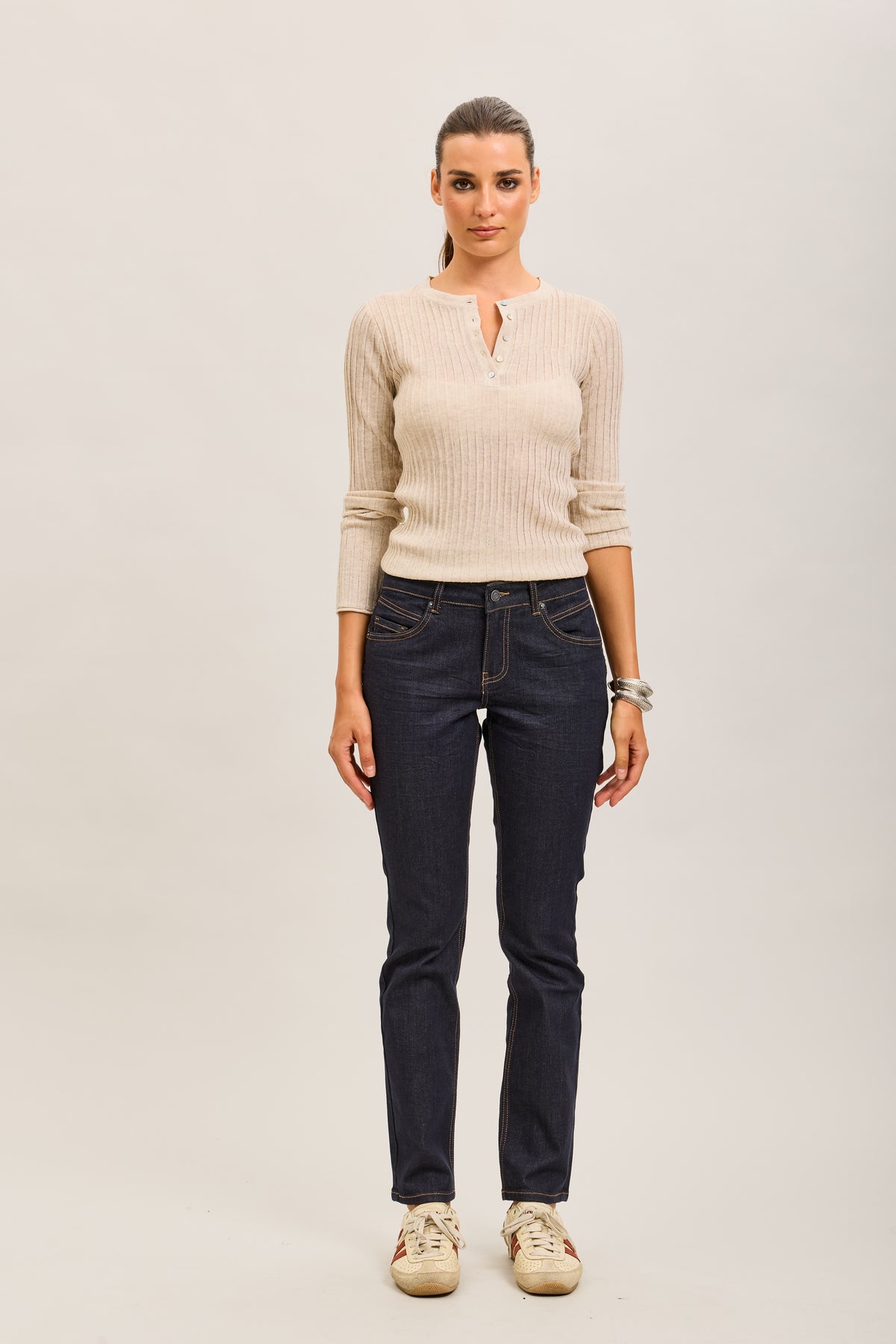 Toxik3 straight stretch denim jean pants with yellow topstitching