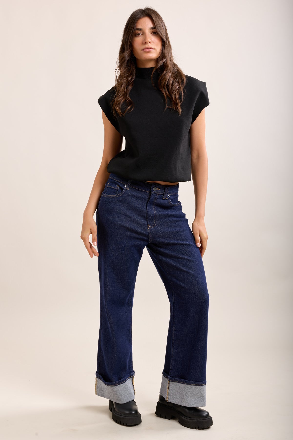 Toxik3 pantalon jean large turn-up