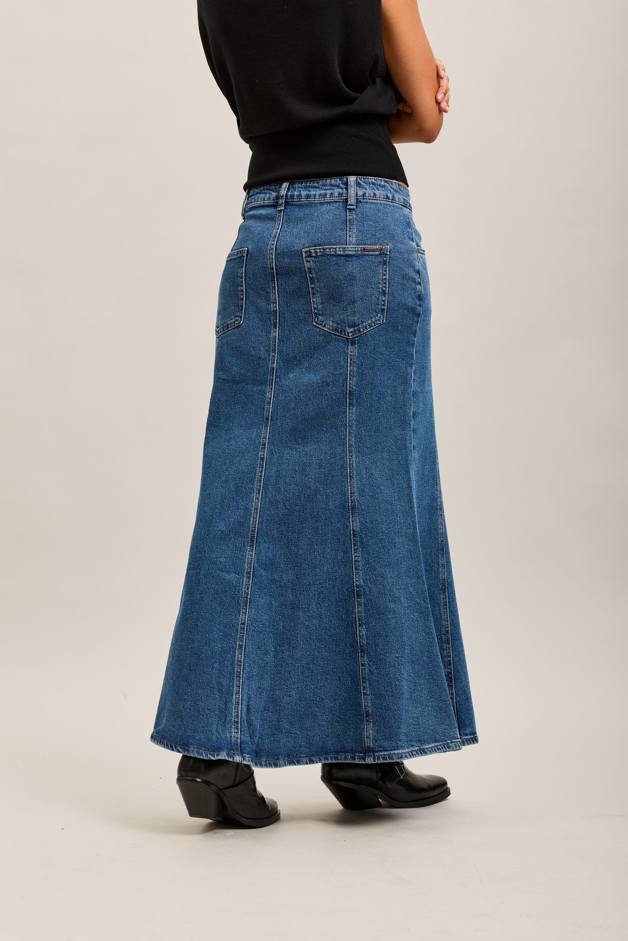Toxik3 lange trompetstretch denimrok