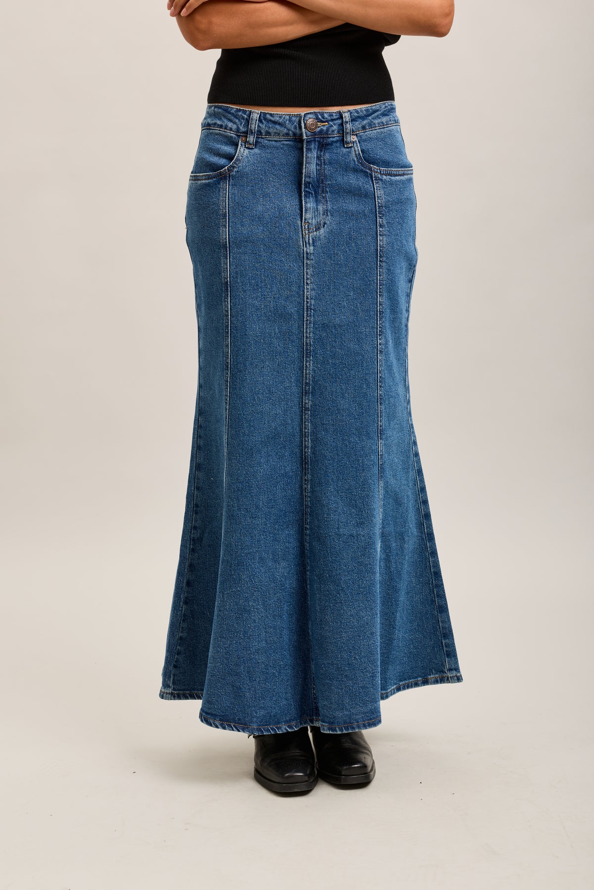 Toxik3 lange trompetstretch denimrok