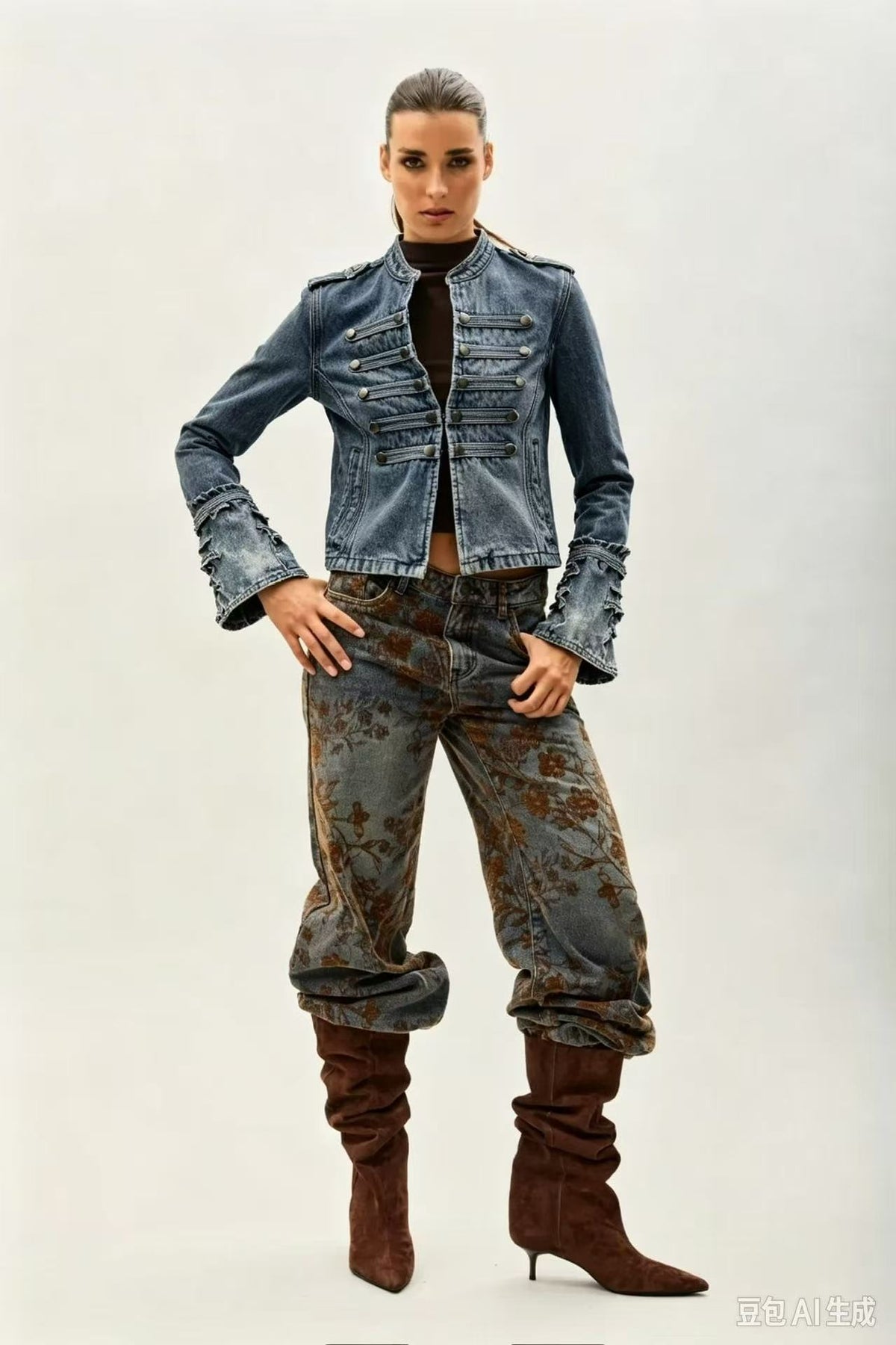 Toxik3 veste en jean officier boutons