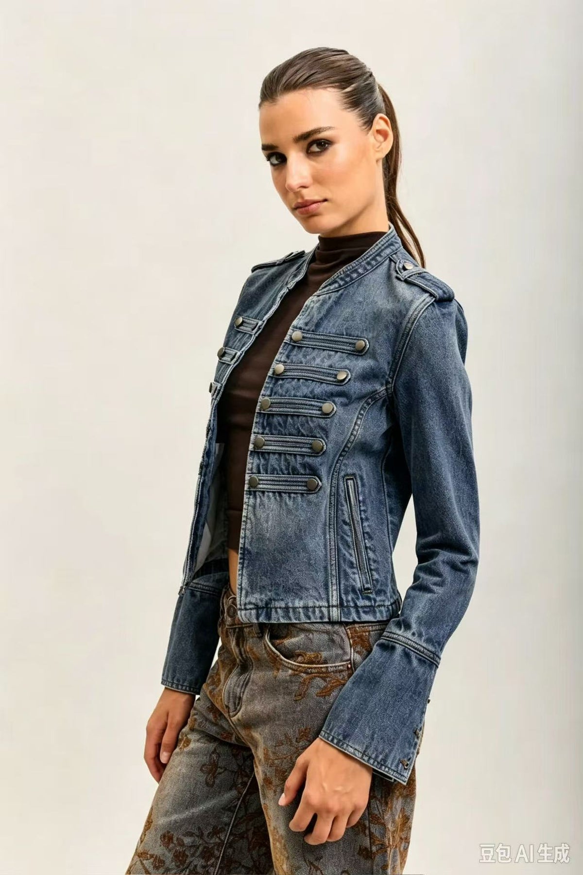 Toxik3 veste en jean officier boutons
