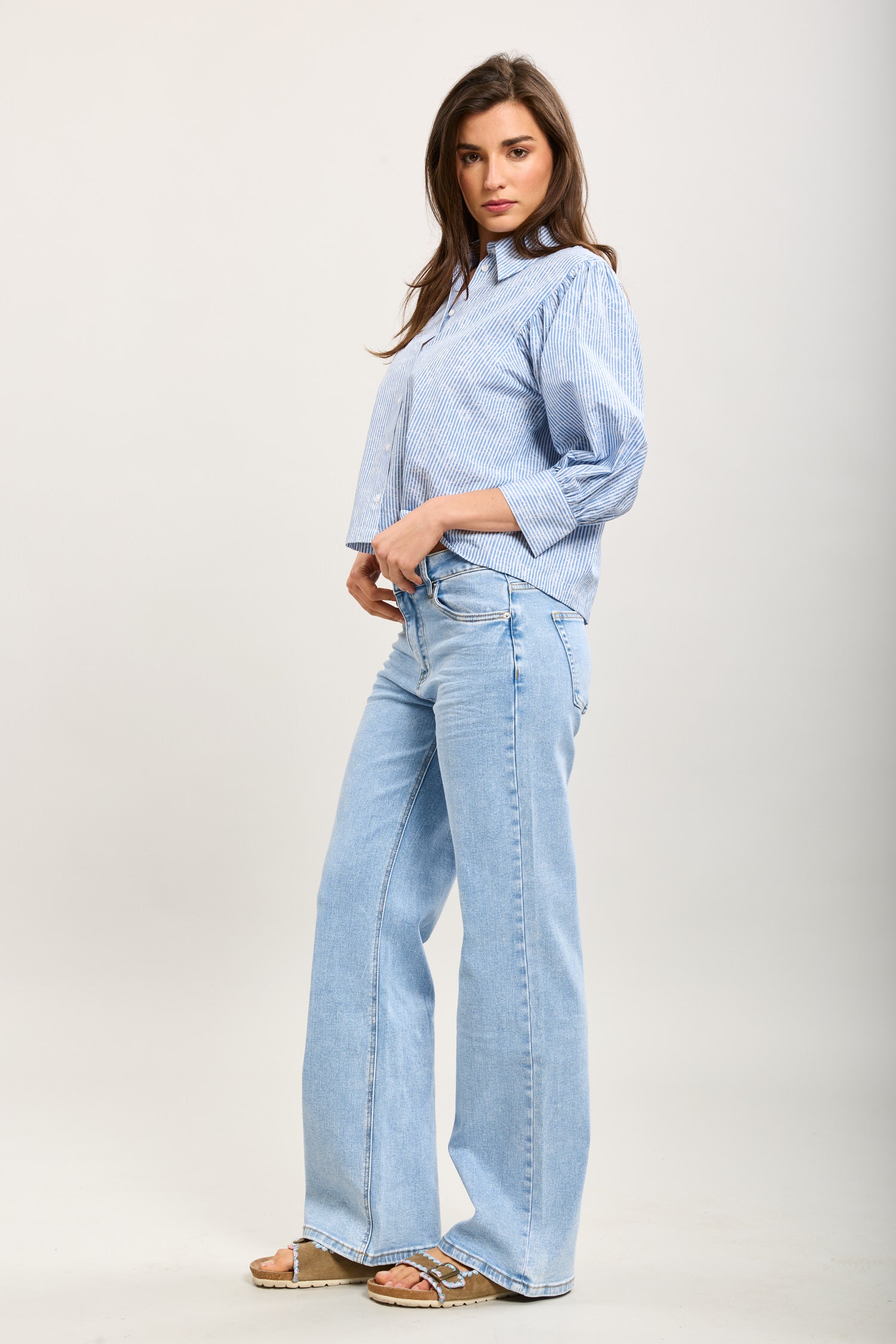 Toxik3 pantalones jean estiramiento de costura de pierna ancha