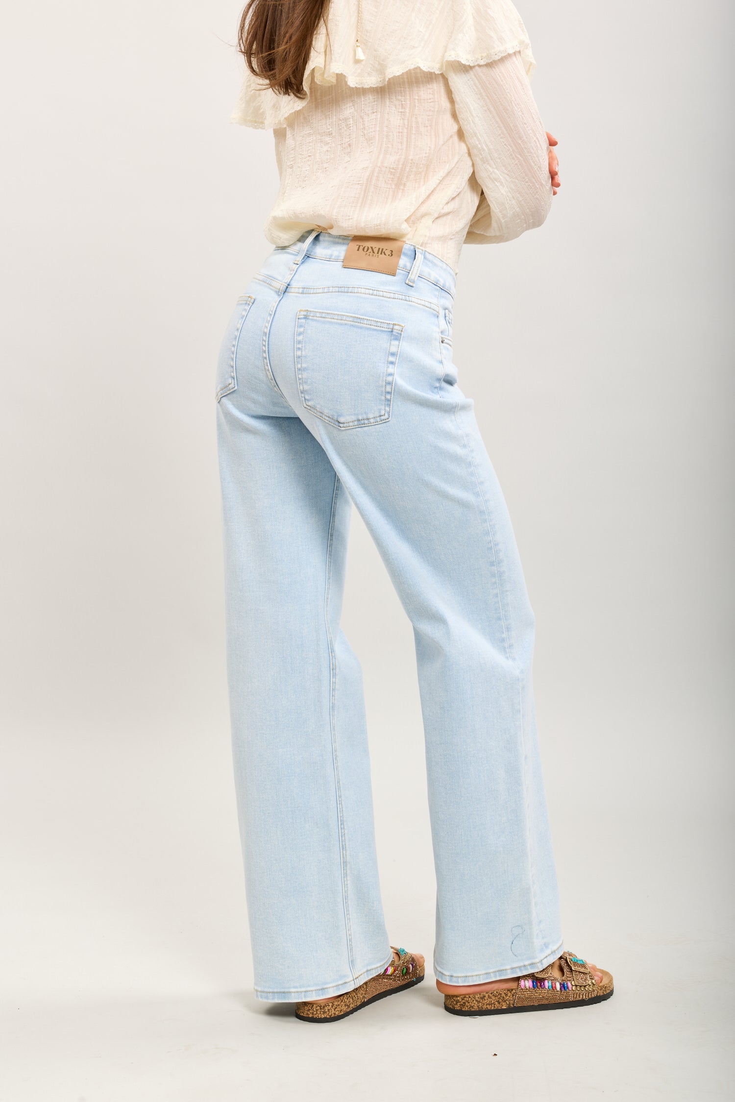 Toxik3 pantalones jean estiramiento de costura de pierna ancha