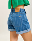 Toxik3 short en jean stretch rayé à revers