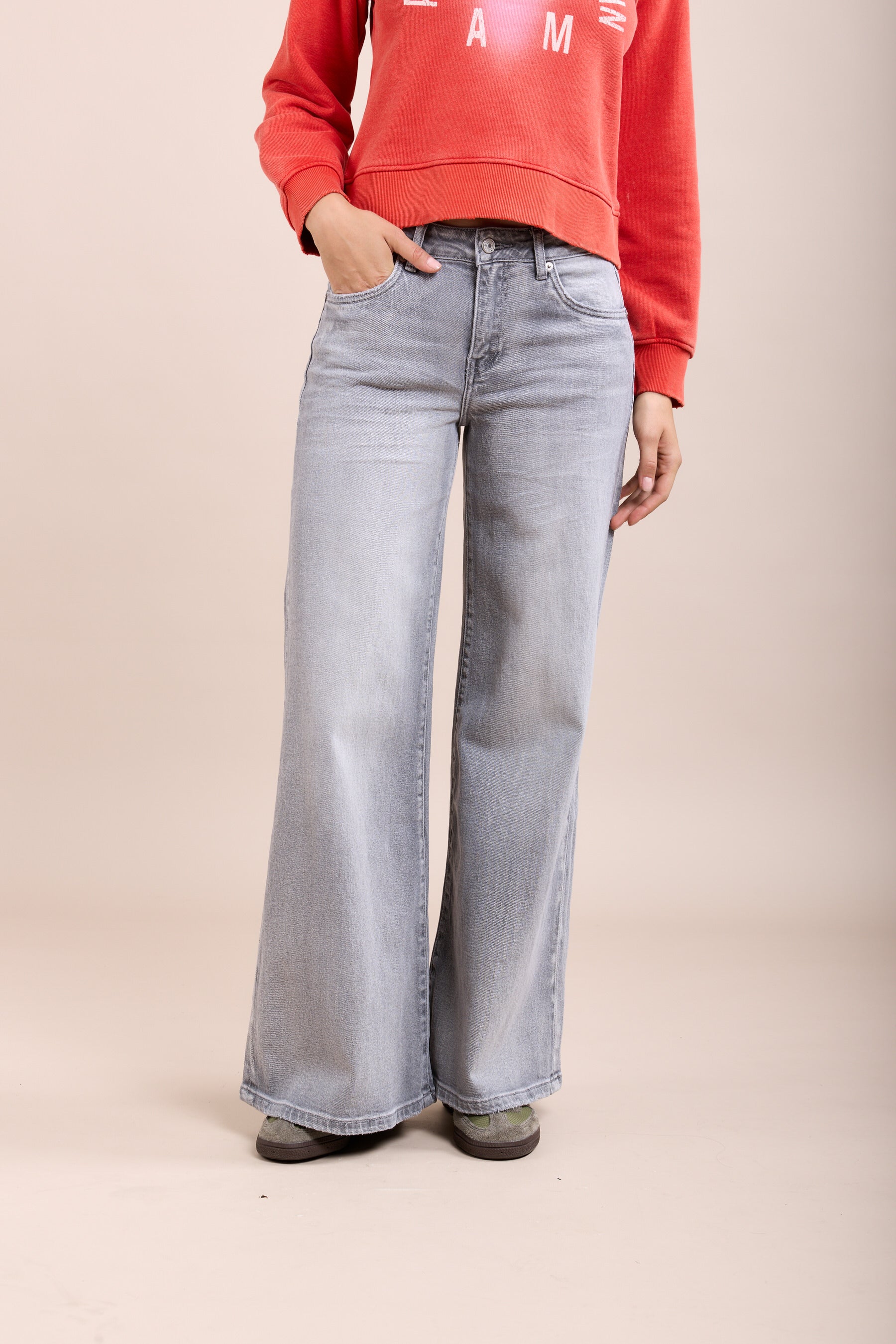 Toxik3 jean wide stretch taille haute gris clair