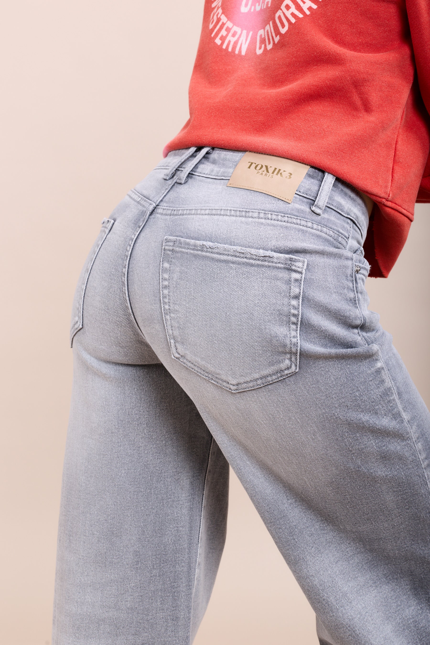 Toxik3 jean wide stretch taille haute gris clair